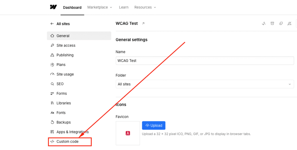 webflow custom code wcag widget