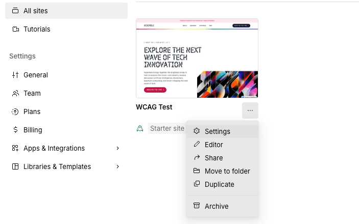 webflow settings