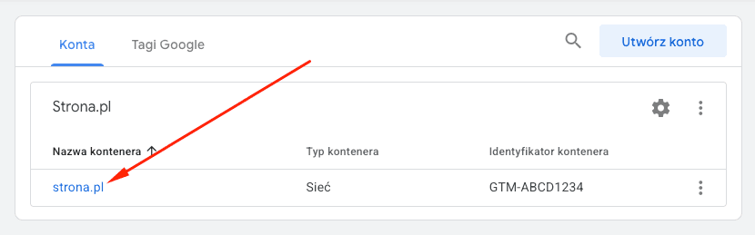 GTM - wybór kontenera