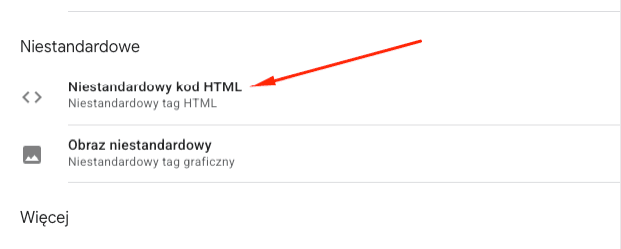 GTM - niestandardowy html