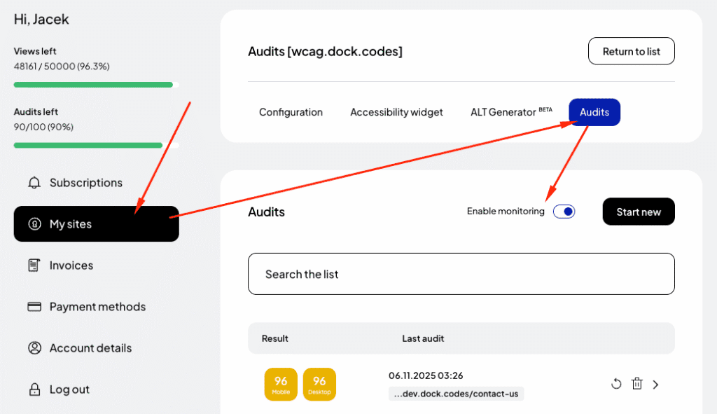 How to enable accessibility monitoring
