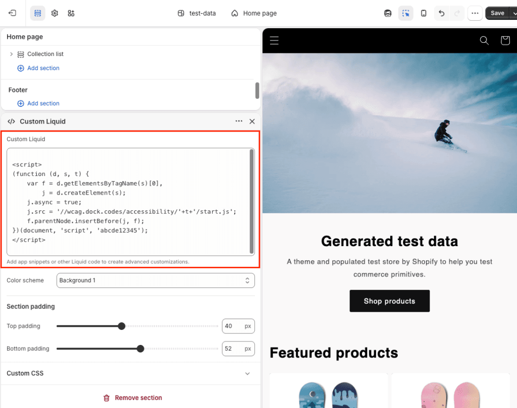 How to add accessibility widget script in shopify