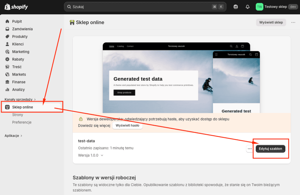 Edycja szablonu shopify